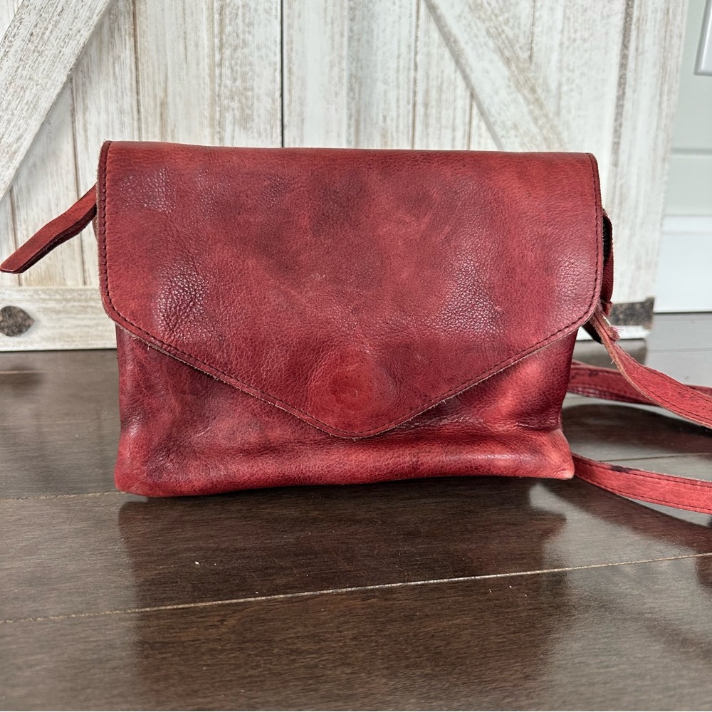 Latico Harbor Crossbody Red Oxblood Weathered Leather Envelope Sustainable